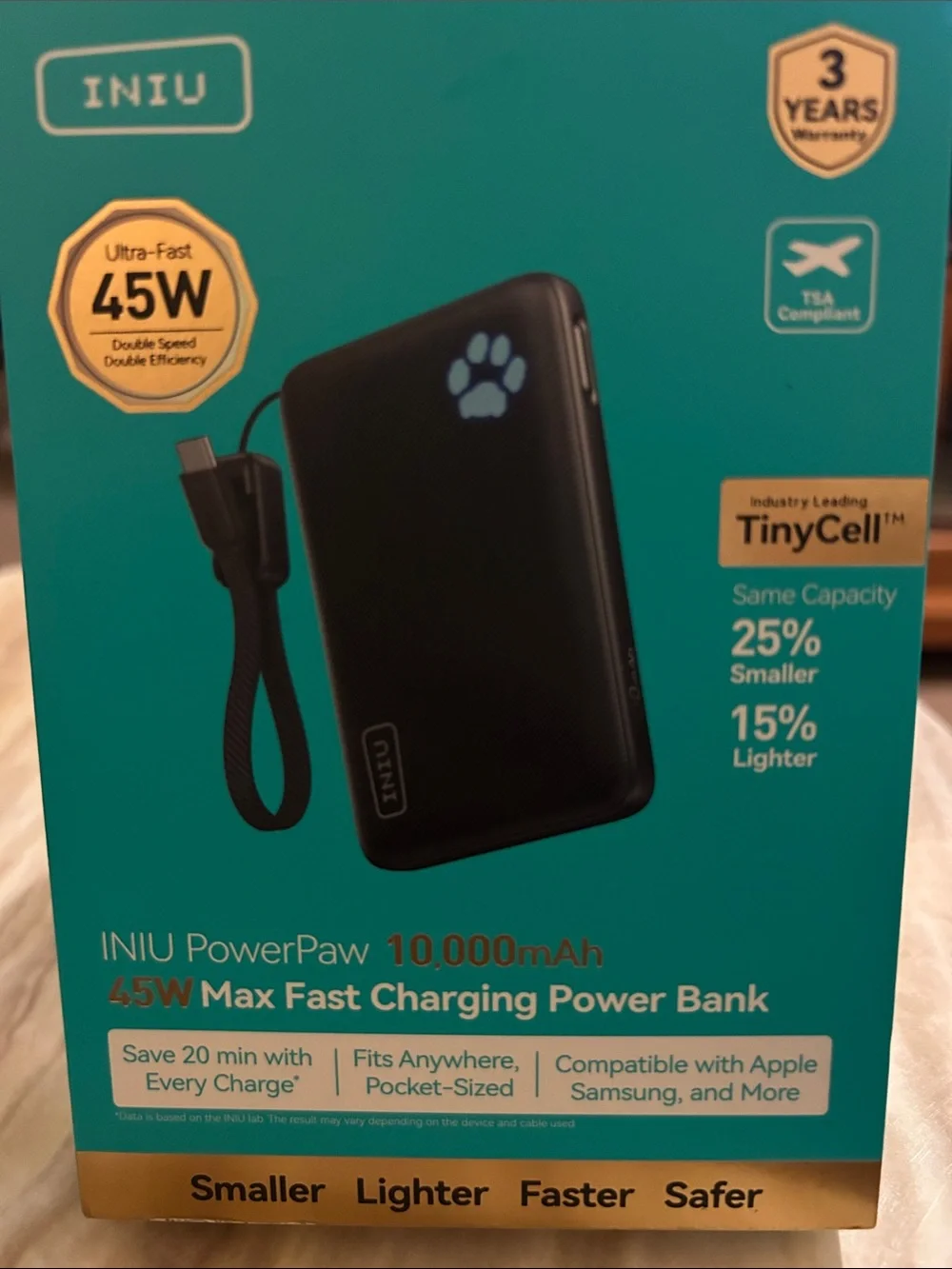 PowerPaw 10,000mAh 45W Fast Charging Power Bank — Black